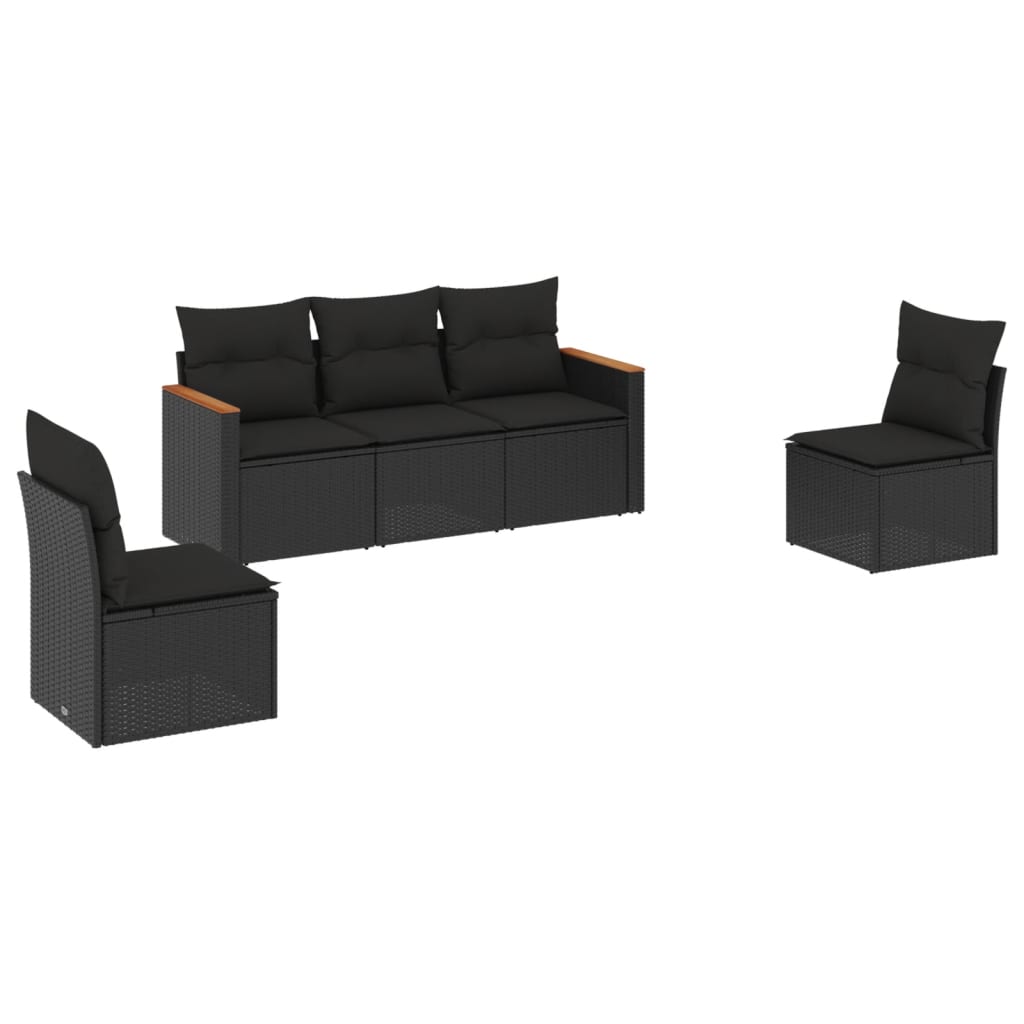 sofasæt til haven 5 dele med hynder polyrattan sort