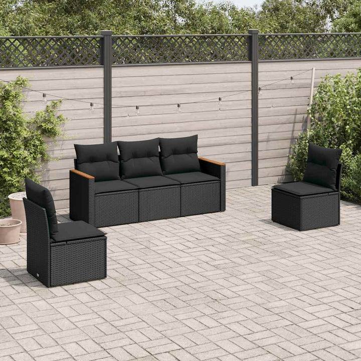 sofasæt til haven 5 dele med hynder polyrattan sort