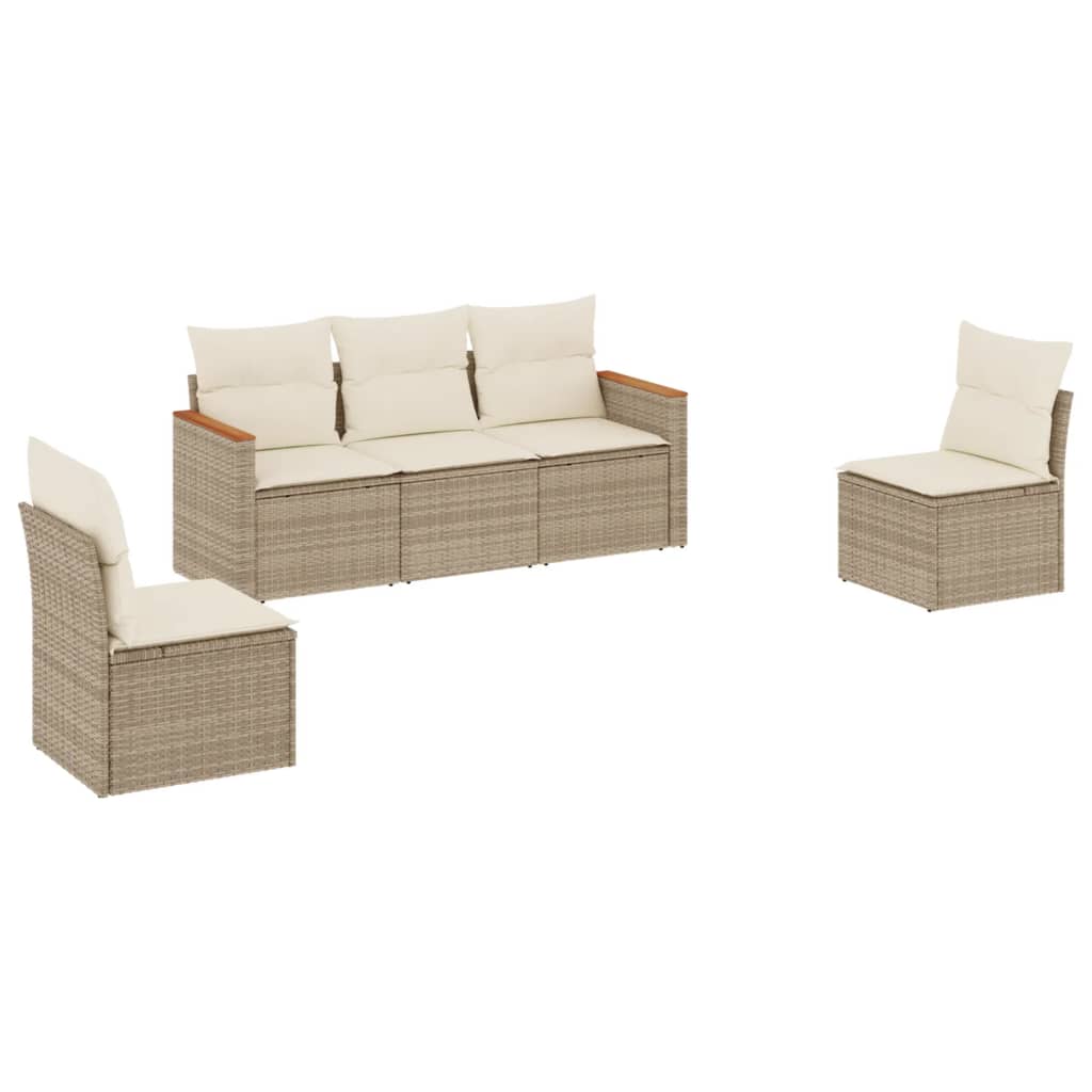 sofasæt til haven 5 dele med hynder polyrattan beige