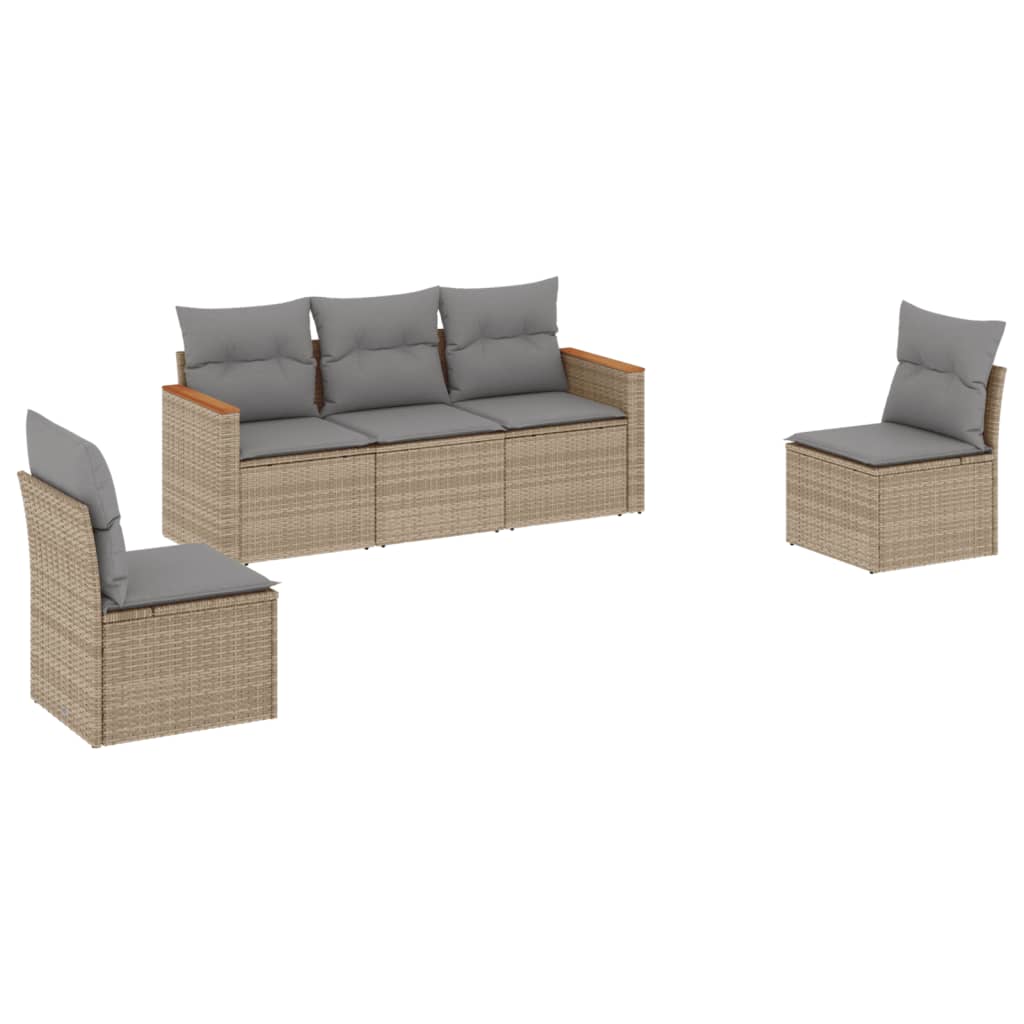 sofasæt til haven 5 dele med hynder polyrattan beige