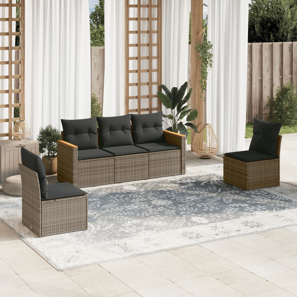 sofasæt 5 dele med hynder polyrattan grå