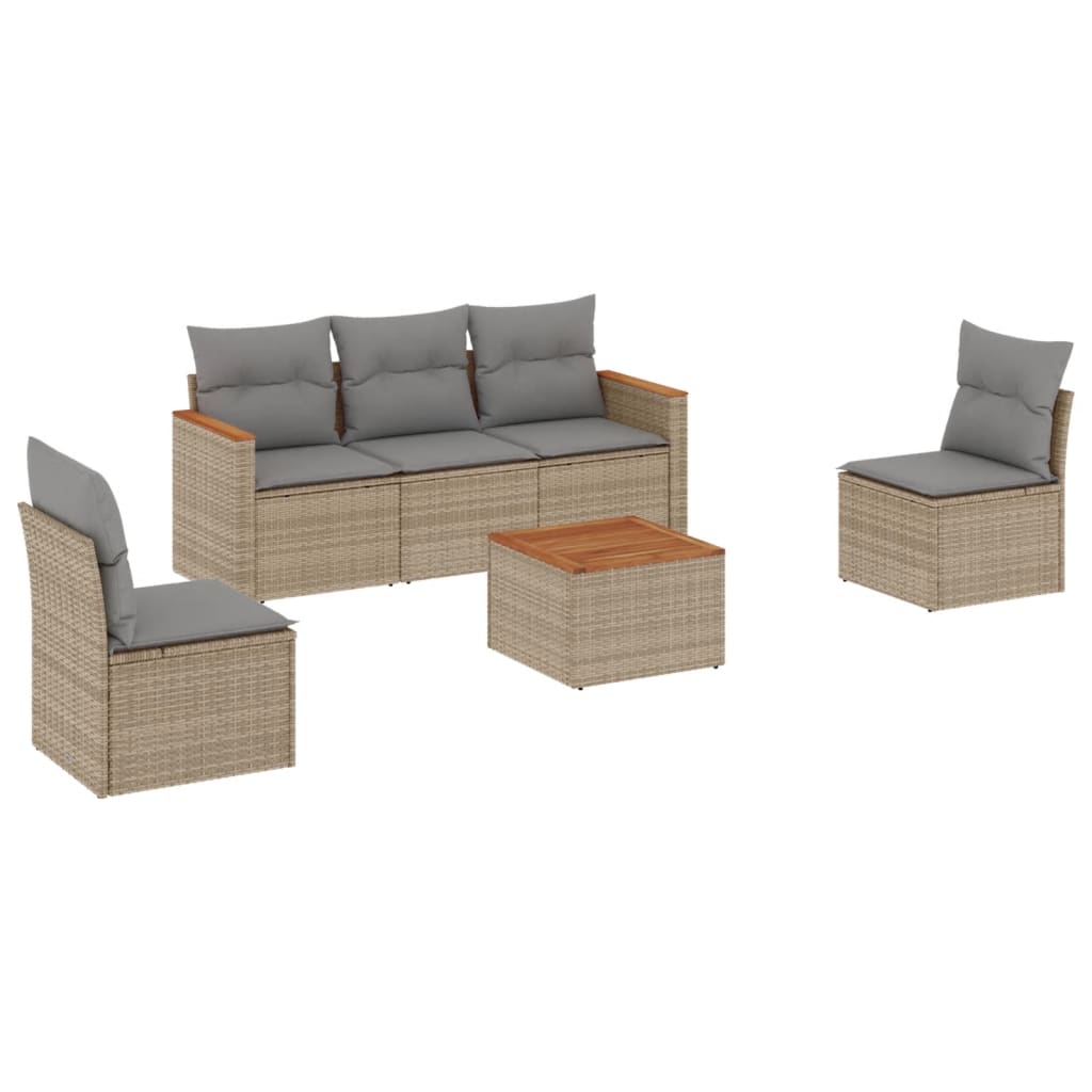 sofasæt til haven 6 dele med hynder polyrattan beige