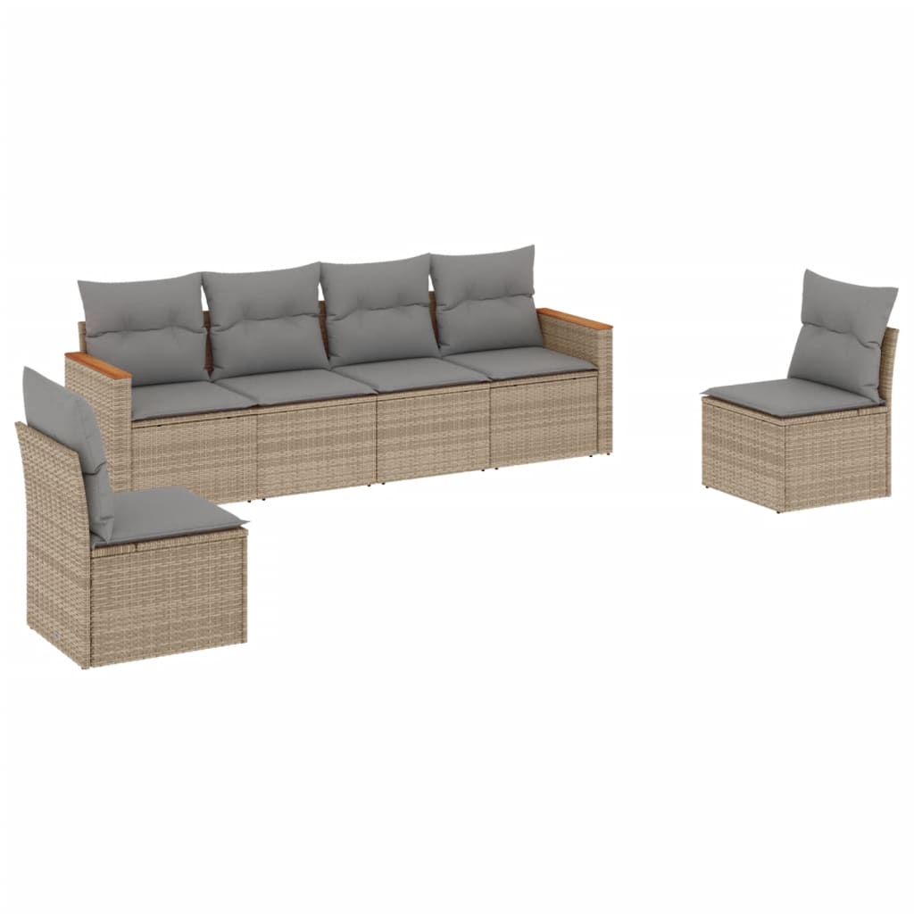 sofasæt til haven 6 dele med hynder polyrattan beige