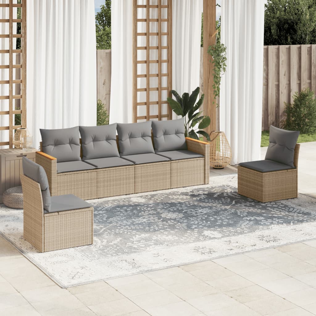 sofasæt til haven 6 dele med hynder polyrattan beige