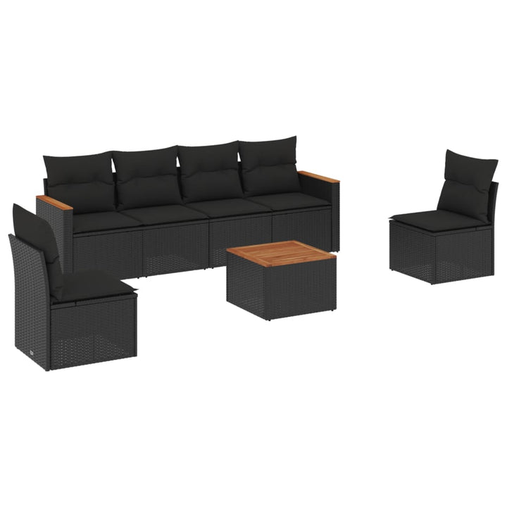 sofasæt til haven 7 dele med hynder polyrattan sort
