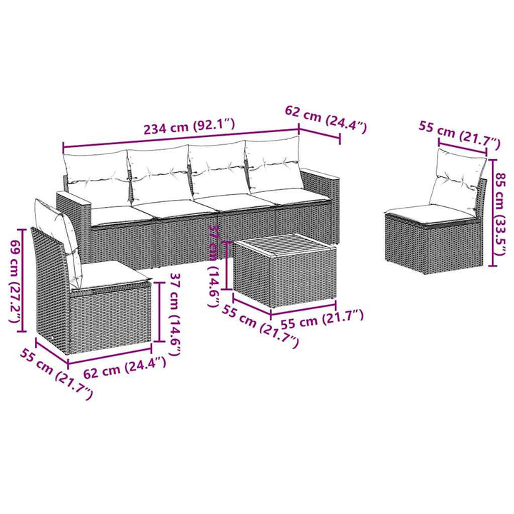 sofasæt til haven 7 dele med hynder polyrattan sort