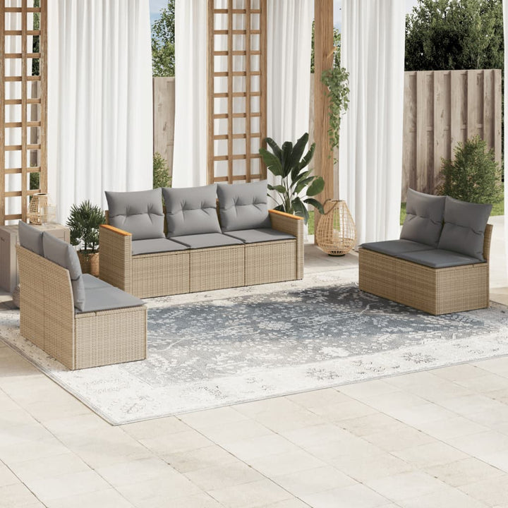 sofasæt til haven 7 dele med hynder polyrattan beige