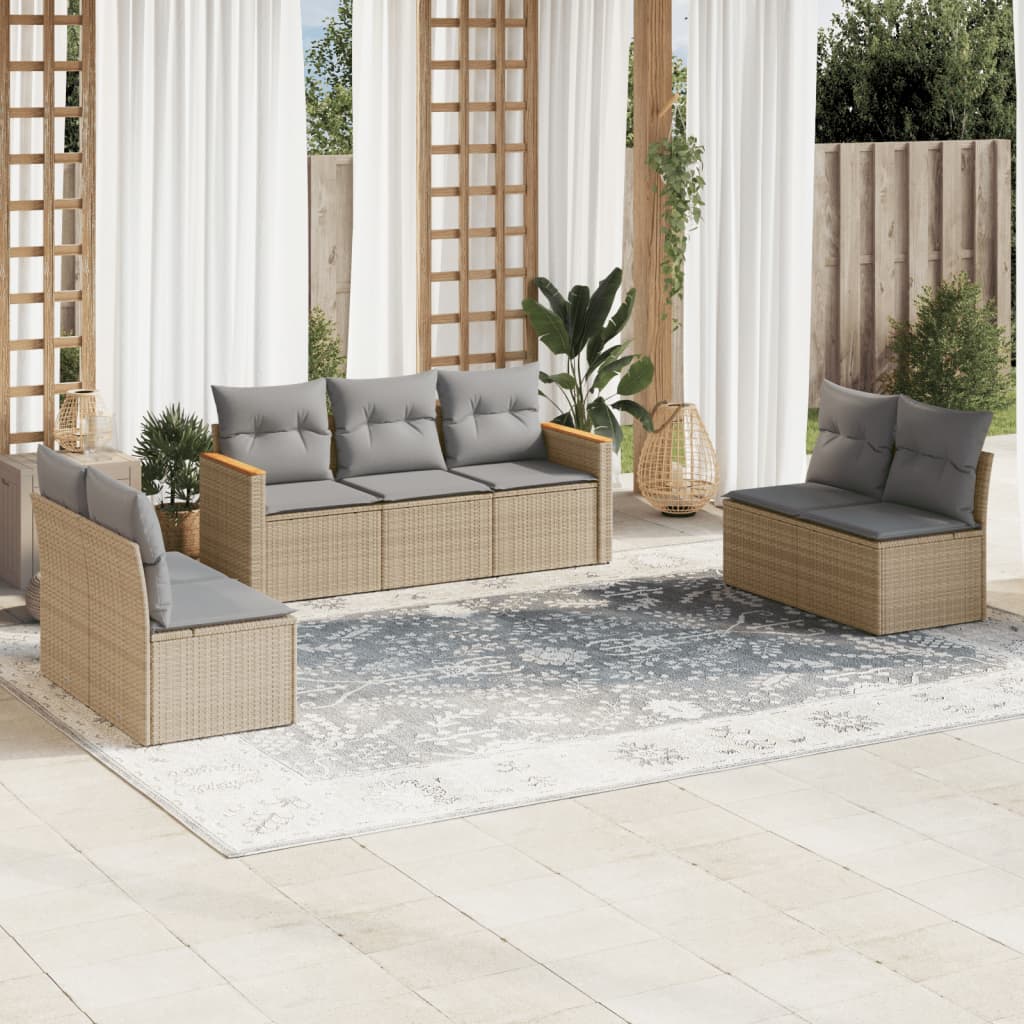 sofasæt til haven 7 dele med hynder polyrattan beige