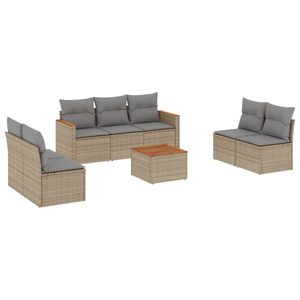 sofasæt til haven 8 dele med hynder polyrattan beige