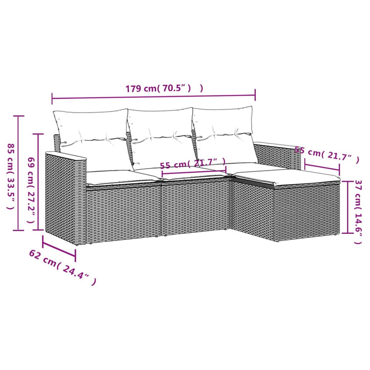 sofasæt til haven 4 dele med hynder polyrattan sort