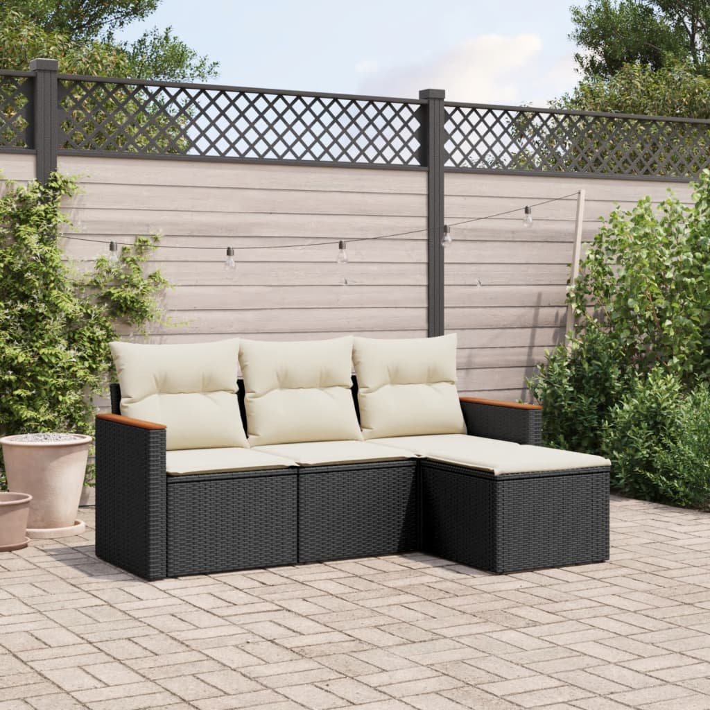 sofasæt til haven 4 dele med hynder polyrattan sort