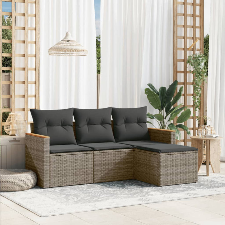 sofasæt til haven 4 dele med hynder polyrattan grå