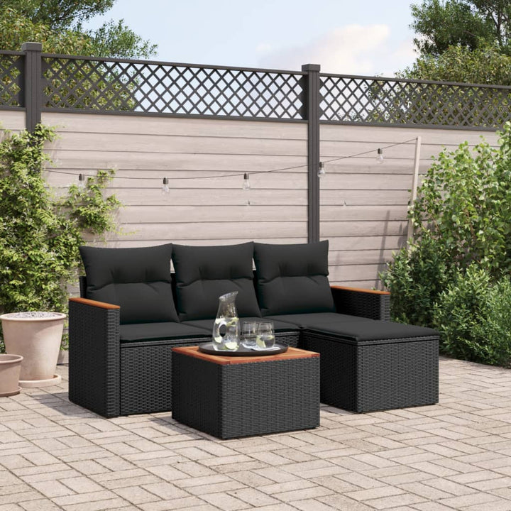 sofasæt til haven 5 dele med hynder polyrattan sort