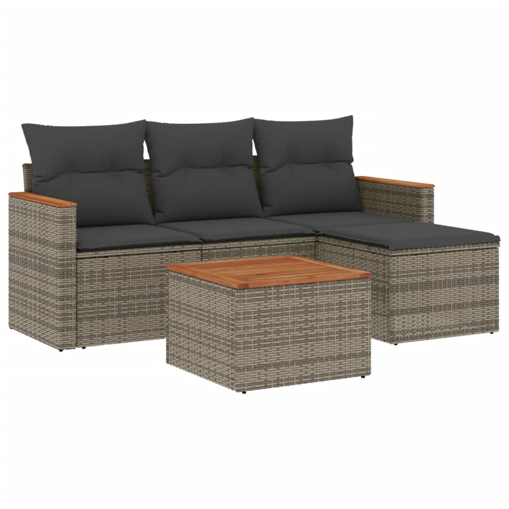 sofasæt 5 dele med hynder polyrattan grå