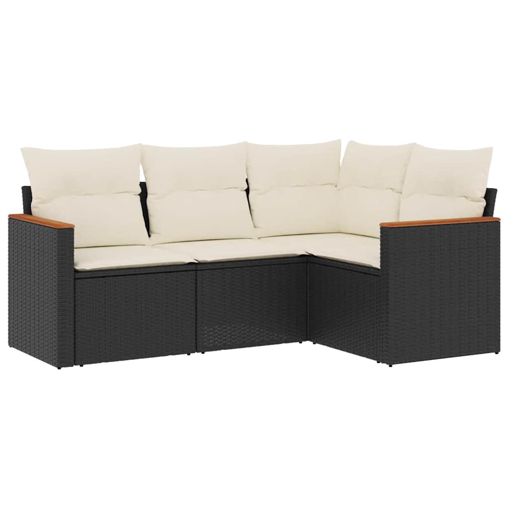 sofasæt til haven 4 dele med hynder polyrattan sort