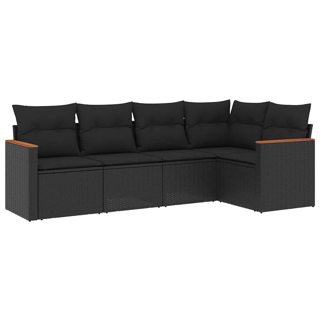 sofasæt til haven 5 dele med hynder polyrattan sort