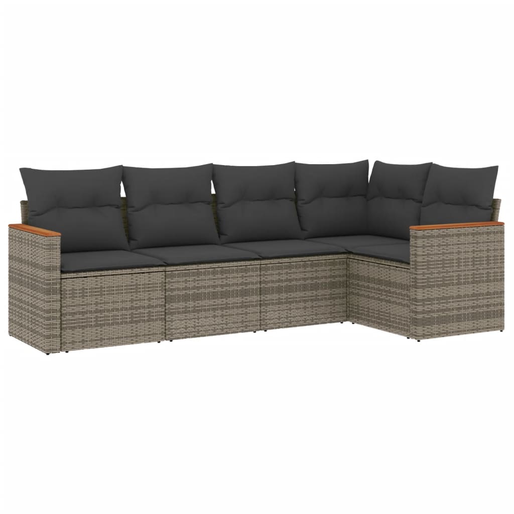 sofasæt 5 dele med hynder polyrattan grå