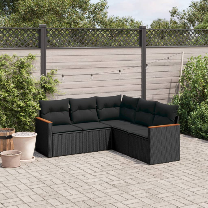 sofasæt til haven 5 dele med hynder polyrattan sort