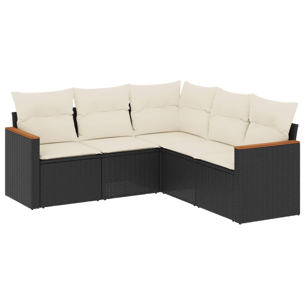 sofasæt til haven 5 dele med hynder polyrattan sort