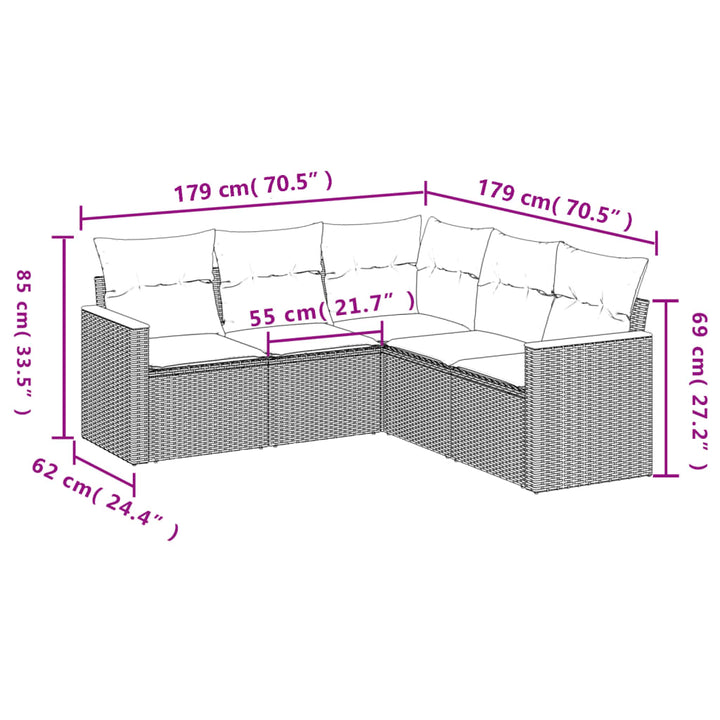sofasæt til haven 5 dele med hynder polyrattan sort