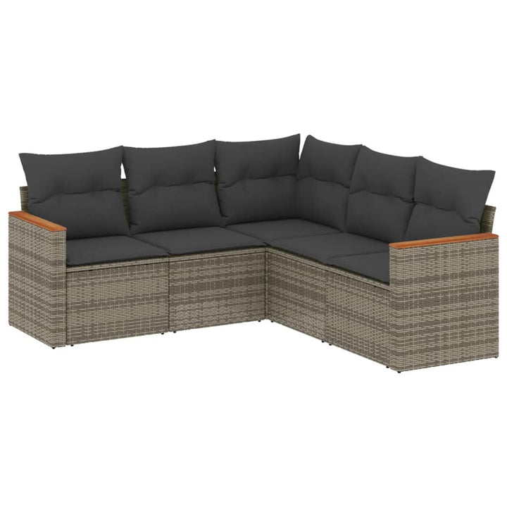 sofasæt 5 dele med hynder polyrattan grå