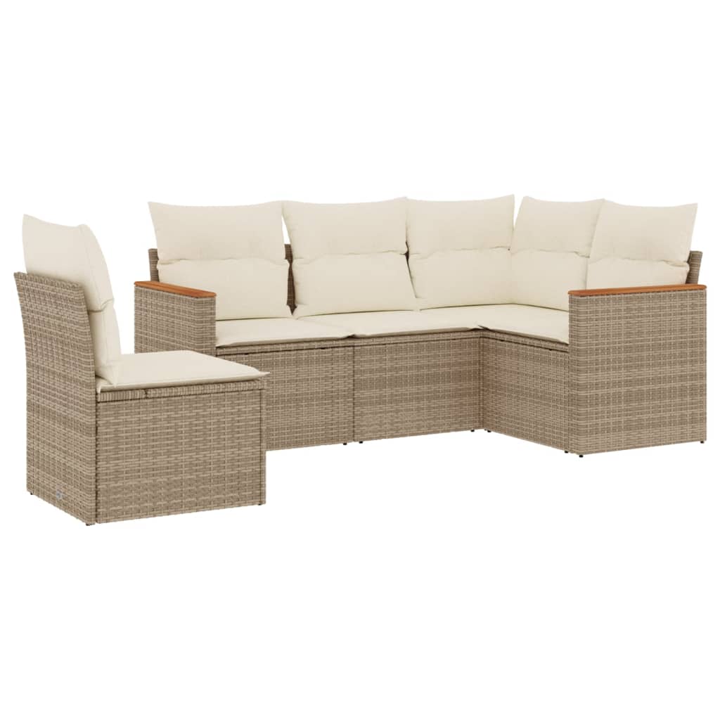 sofasæt til haven 5 dele med hynder polyrattan beige