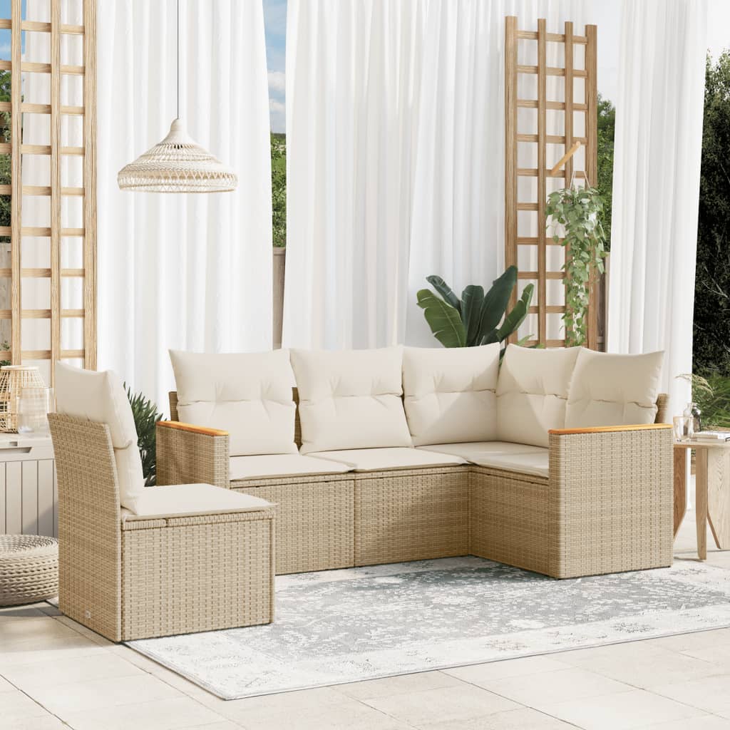 sofasæt til haven 5 dele med hynder polyrattan beige