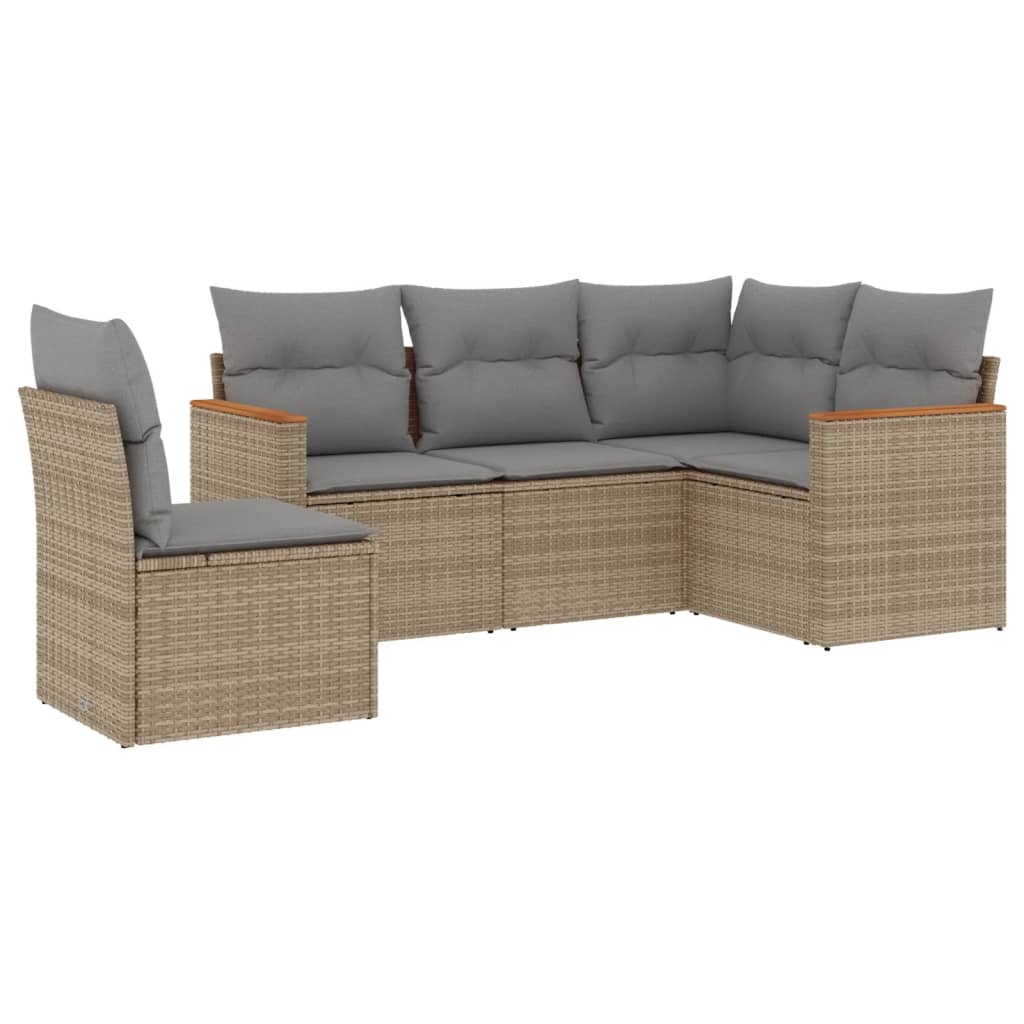 sofasæt til haven 5 dele med hynder polyrattan beige