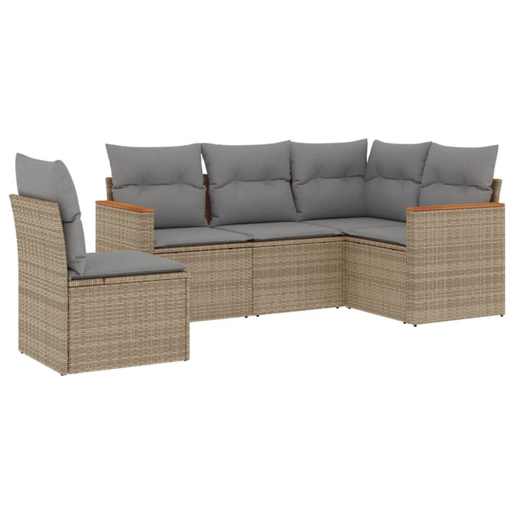 sofasæt til haven 5 dele med hynder polyrattan beige