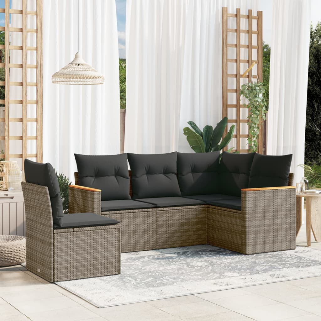 sofasæt 5 dele med hynder polyrattan grå