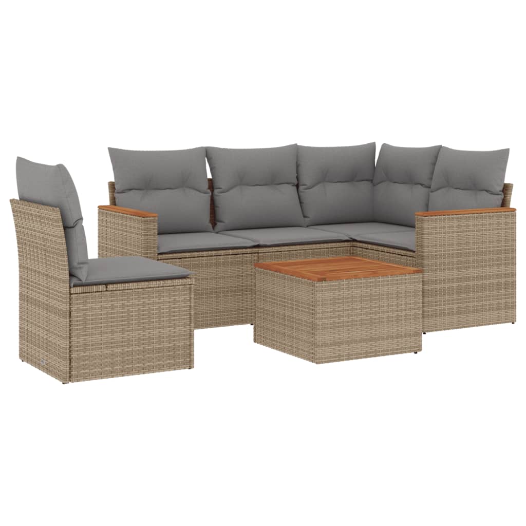 sofasæt til haven 6 dele med hynder polyrattan beige