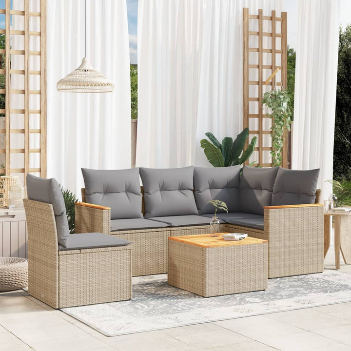 sofasæt til haven 6 dele med hynder polyrattan beige