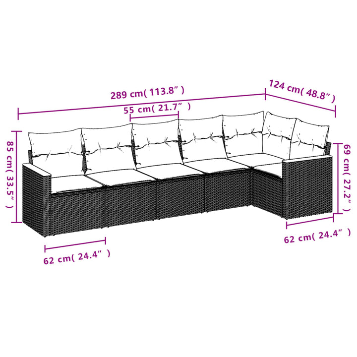 sofasæt til haven 6 dele med hynder polyrattan beige