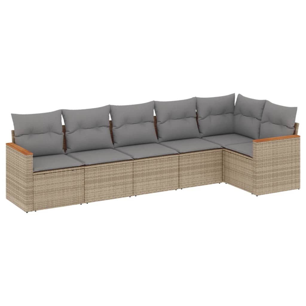 sofasæt til haven 6 dele med hynder polyrattan beige