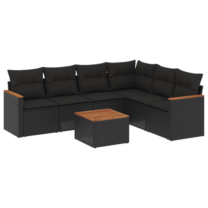 sofasæt til haven 7 dele med hynder polyrattan sort