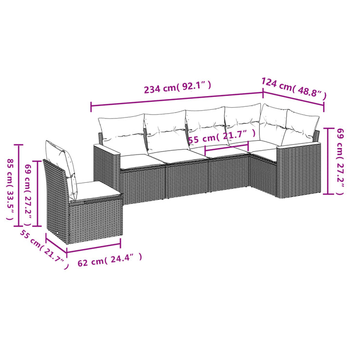 sofasæt til haven 6 dele med hynder polyrattan beige