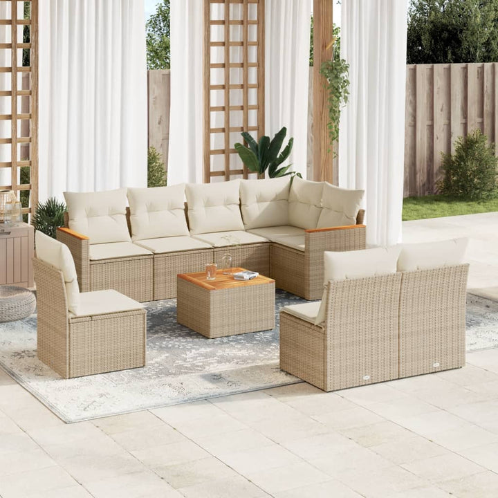 sofasæt til haven 9 dele med hynder polyrattan beige