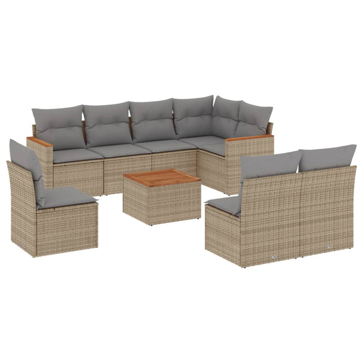 sofasæt til haven 9 dele med hynder polyrattan beige