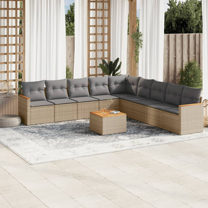sofasæt til haven 10 dele med hynder polyrattan beige