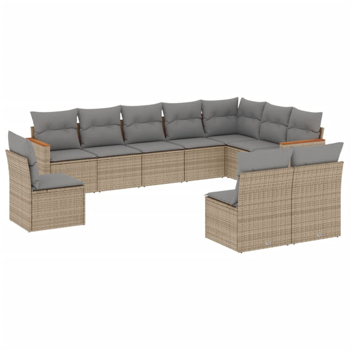 sofasæt til haven 10 dele med hynder polyrattan beige