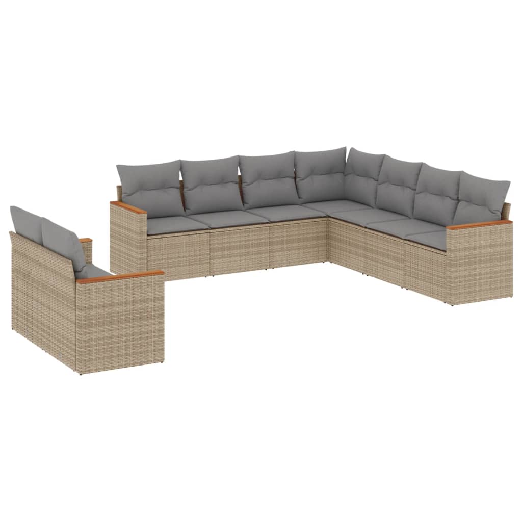 sofasæt til haven 9 dele med hynder polyrattan beige