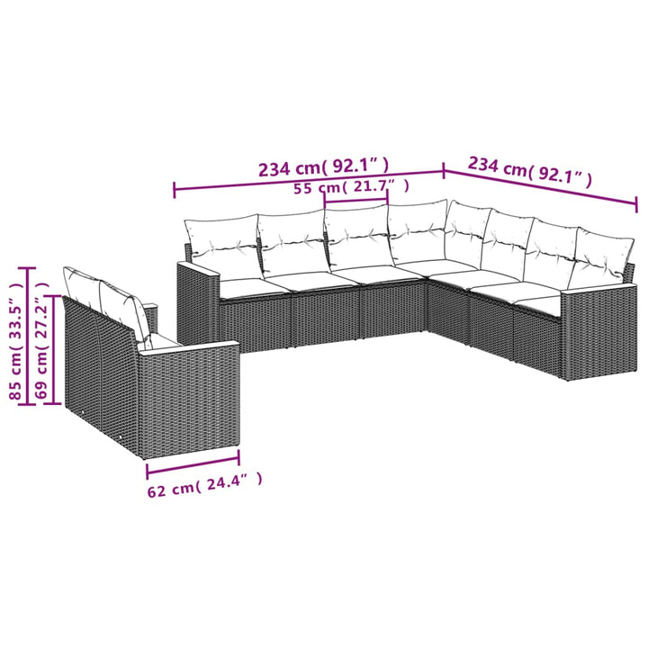 sofasæt til haven 9 dele med hynder polyrattan beige