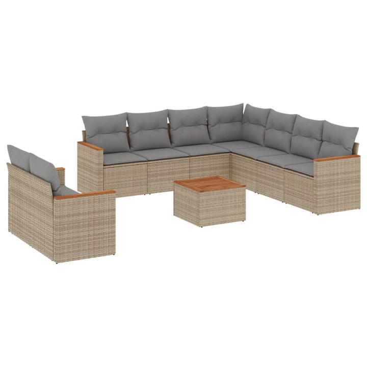 sofasæt til haven 10 dele med hynder polyrattan beige