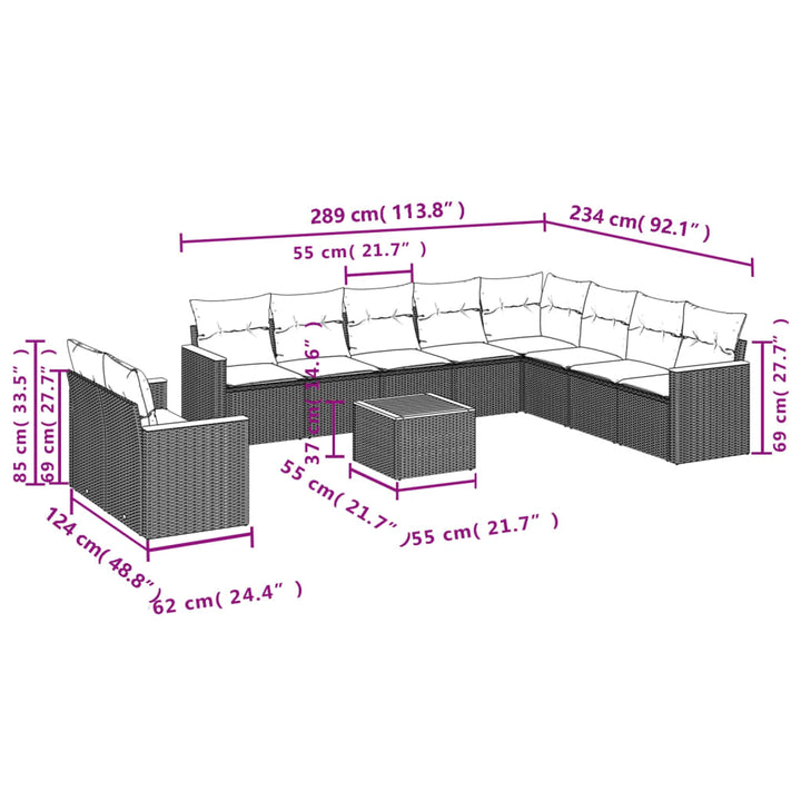sofasæt til haven 11 dele med hynder polyrattan beige