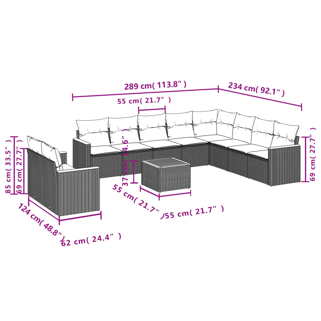 sofasæt til haven 11 dele med hynder polyrattan beige