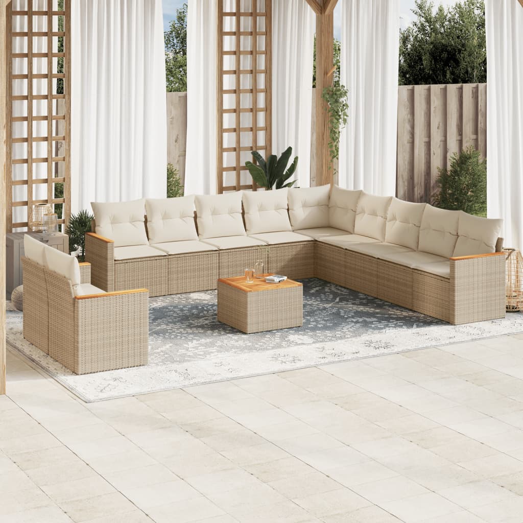 sofasæt til haven 12 dele med hynder polyrattan beige