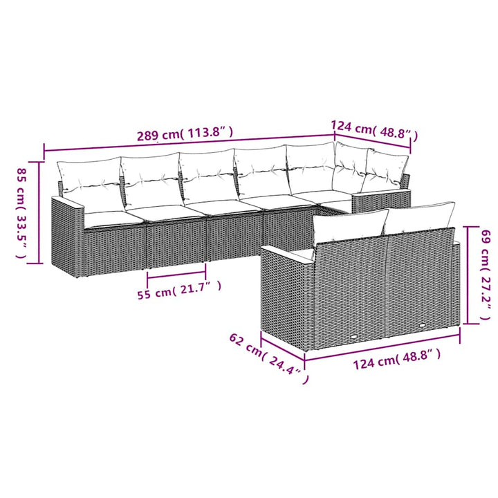 sofasæt til haven 8 dele med hynder polyrattan sort