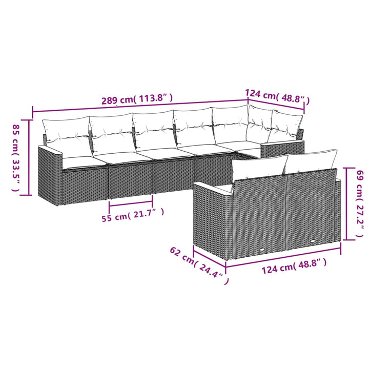 sofasæt til haven 8 dele med hynder polyrattan beige