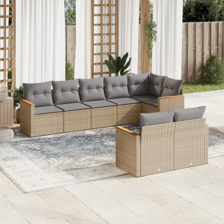 sofasæt til haven 8 dele med hynder polyrattan beige