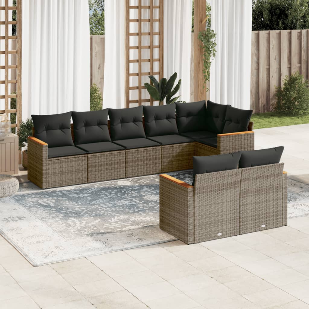 sofasæt til haven 8 dele med hynder polyrattan grå